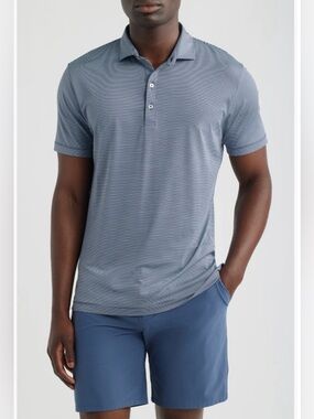 Johnnie-O Tile Neat Performance Jersey Polo Blue Micro-Stripe 1XLT NWT